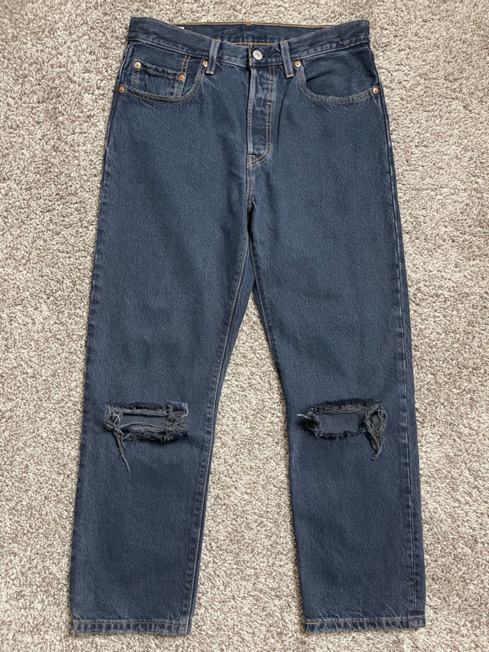 Levi's 501 Original Cropped Dark Grey Wash Distressed High Waisted Jeans W28 L26